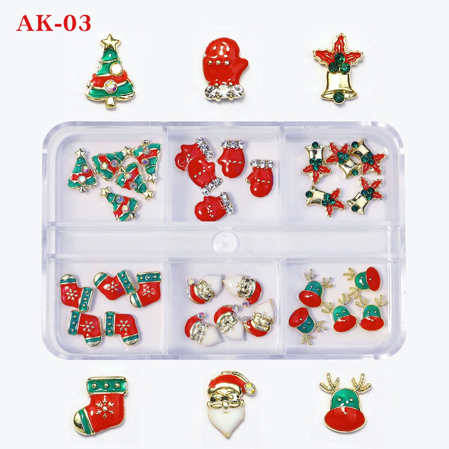 Christmas Alloy Nail Charms Set – 3D Festive Decorations for Holiday Nail Art (MOQ=3)