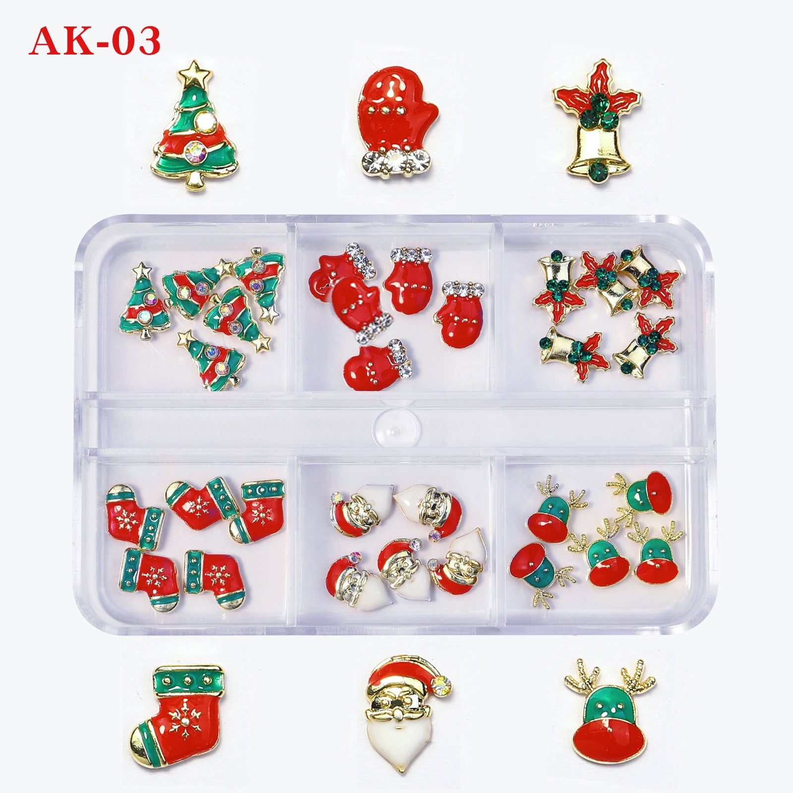 Christmas Alloy Nail Charms Set – 3D Festive Decorations for Holiday Nail Art (MOQ=3)