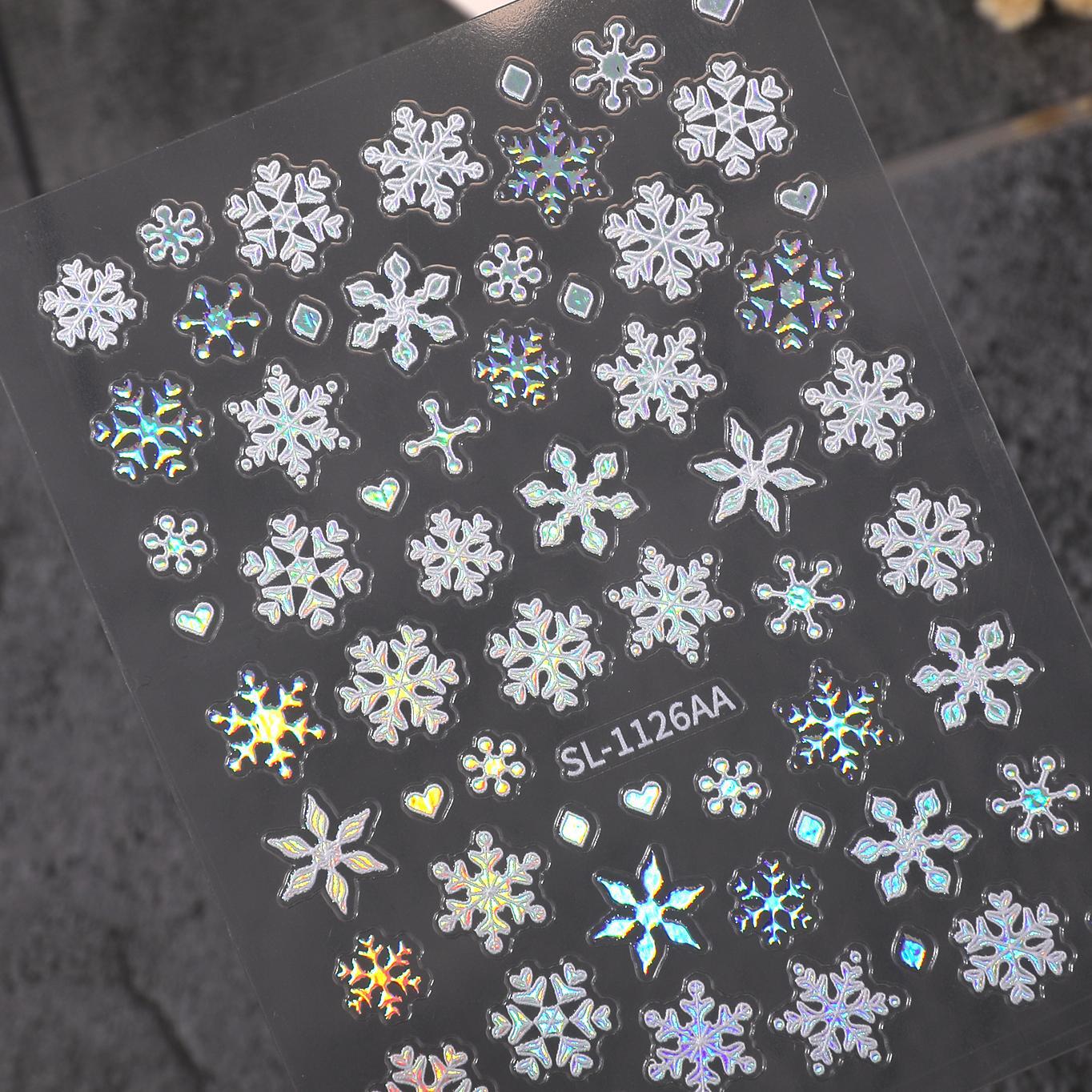 Winter Laser Snowflake Nail Art Sticker 5D Embossed Aurora Christmas Snowflake DIY Nail Sticker Ornament SL
