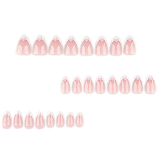 Simple French white edge press on nails nail piece short almond nail art pink love removable fake nail wholesale｜365nails