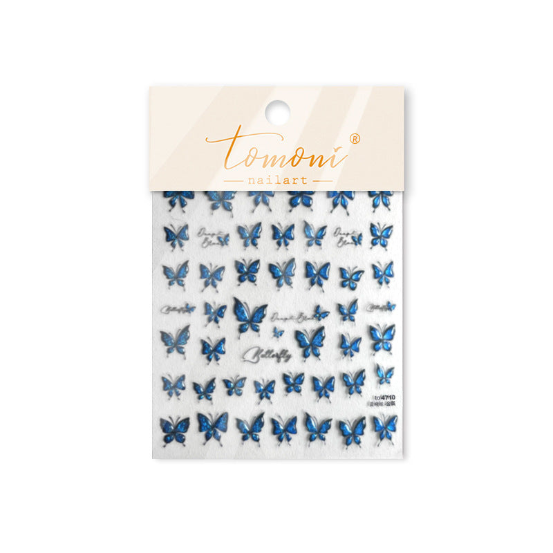 Holographic Blue-Gold Butterfly Nail Sticker Set – "Mystic Peacock Butterfly"