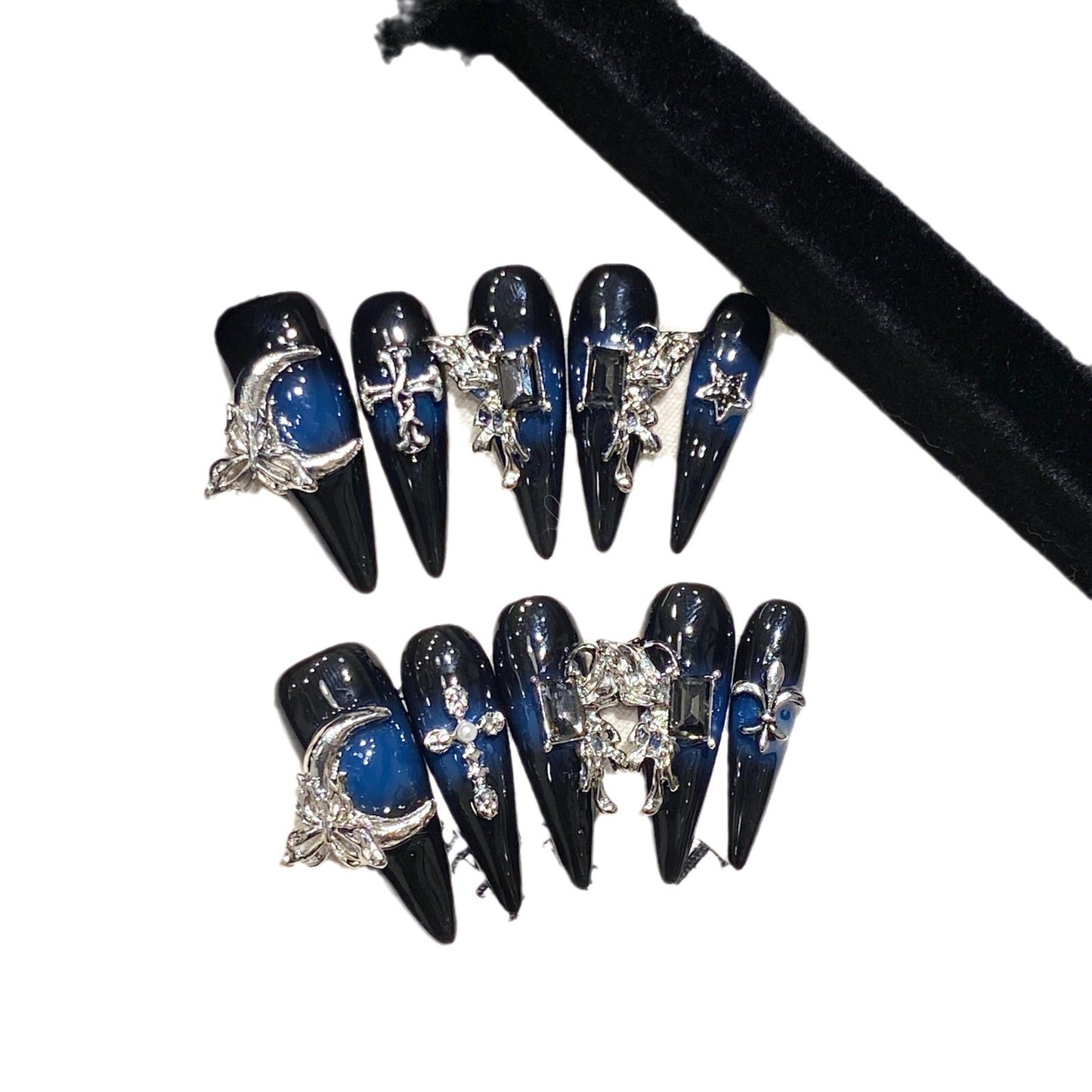Pure handmade nails metal sense dark series Spice girls wear nail art Internet celebrity popular butterfly dark goth | 365nails