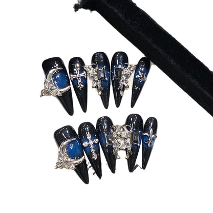 Pure handmade nails metal sense dark series Spice girls wear nail art Internet celebrity popular butterfly dark goth | 365nails