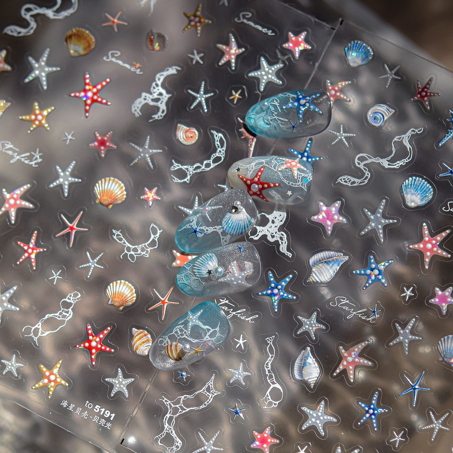 Coastal Starfish Collection: "Seashell Star" – 3D Embossed Nail Sticker