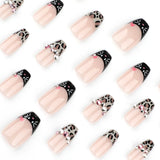 Manicure curta de balé com estampa de leopardo francesa, doce e descolada, com flash de diamante, unha postiça, peça de unha vestível mais vendida｜365nails