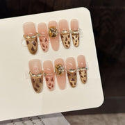 365nails: "Safari Chic" – Leopard Print & Crystal Embellished Cat-Eye Handmade Almond Nails