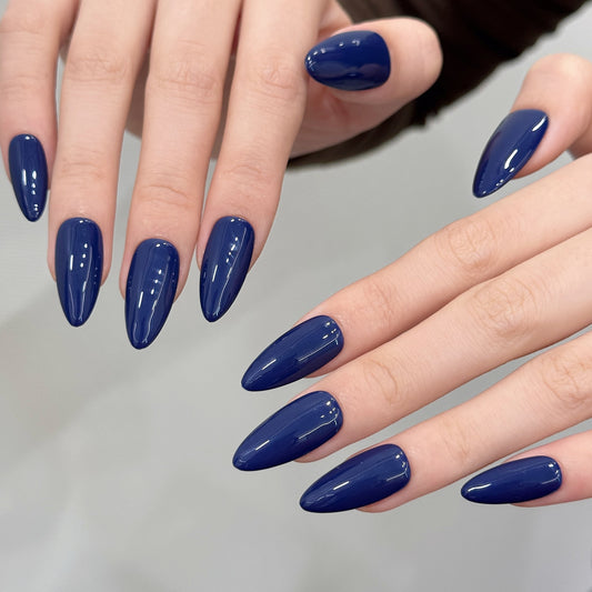 Simple and high-end white solid color ink blue gray glossy hand and foot set, purely handmade nails | 365nails