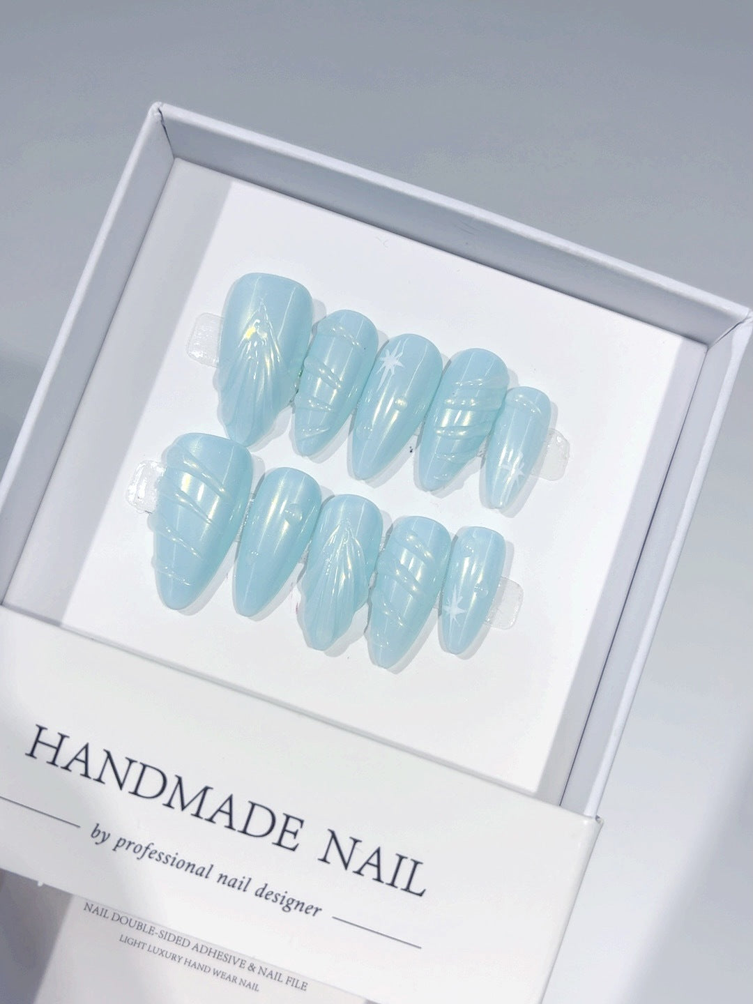 Ice Crystal: "Glacier Wave" – Almond Shape Press-On Nails