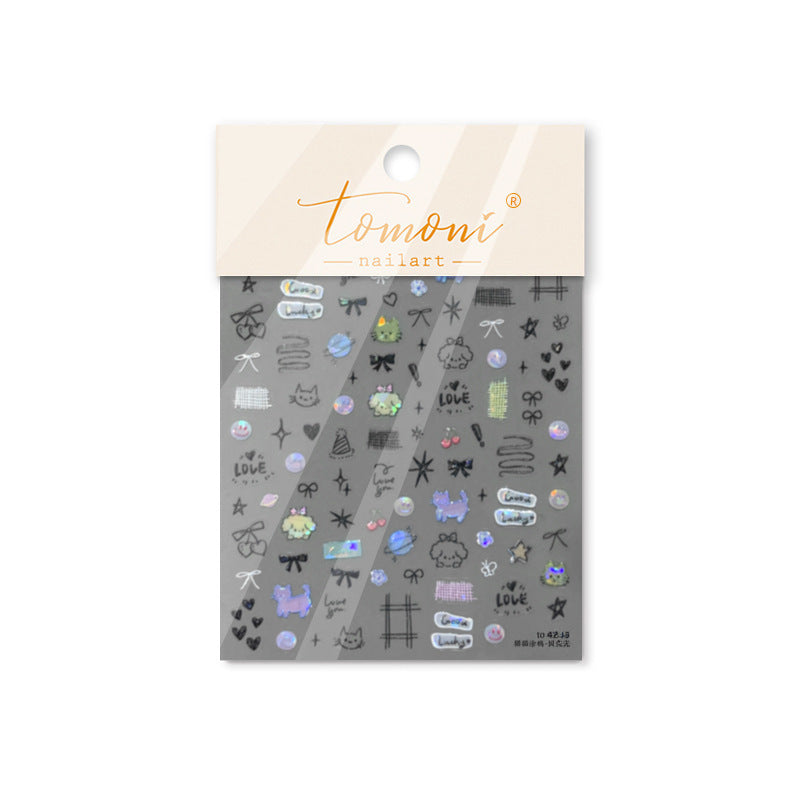 Cool Black Cat Shell Light Collection: "Edgy Black Cat & Shell Light" – 3D Embossed Nail Sticker