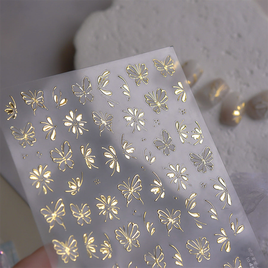 365nails: "Feuille d'or papillon et fleur dessin au trait" – Autocollants pour ongles