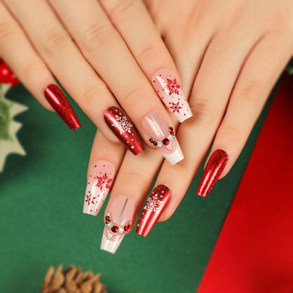 explosion Christmas snowflake fake nails patch detachable Press onable nails manicure nails piece finished product factory wholesale｜365nails