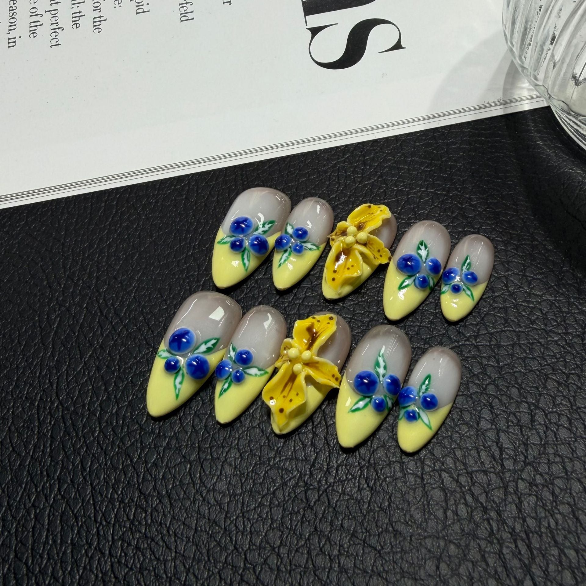 365nails: "Sunset Serenade" – 3D Floral & Gradient Handmade Almond Nails