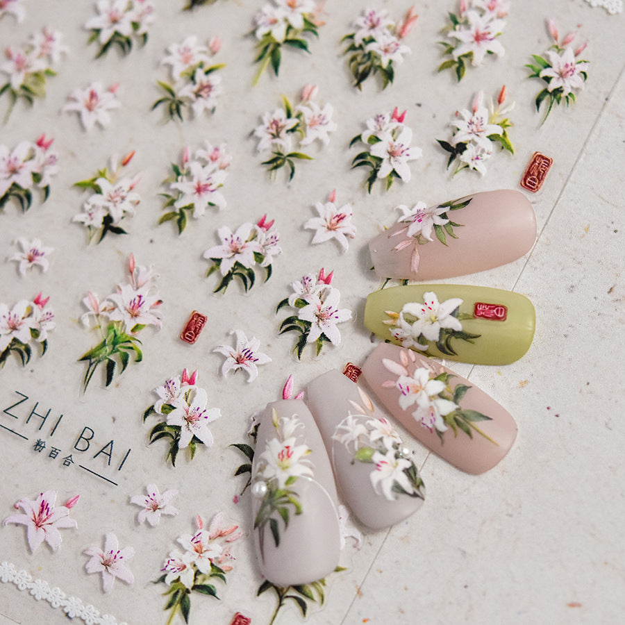 365nails: "Embossed White Lily" – Nail Art Stickers