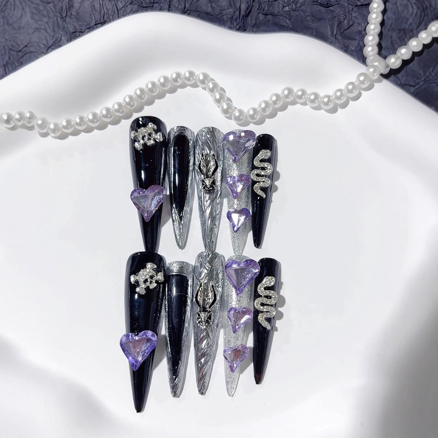Purple Heart Crystal Gothic Press On Nails