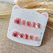 365nails-Strawberry Bear Kids Series: "Sweet Berry Forest" – Short Square Kids Nail Art