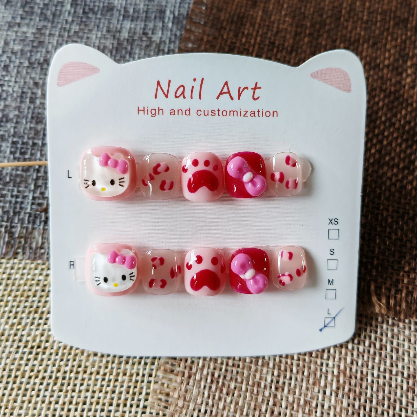 365nails: "sweet hello kitty" – short round handmade kids press-on nails