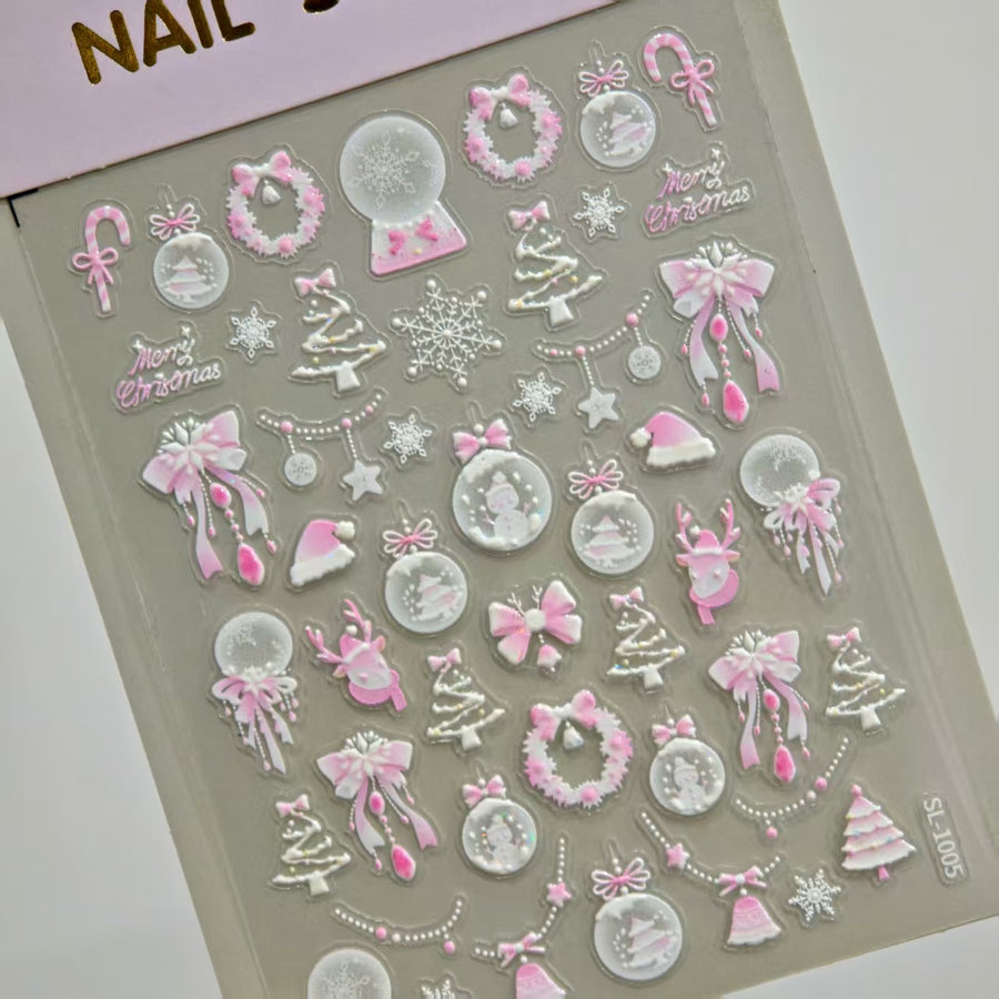 Fireworks Christmas Ball Nail Art Sticker 5D Embossed Three-dimensional Shell Light Christmas Fireworks Nail Sticker Ornament SL