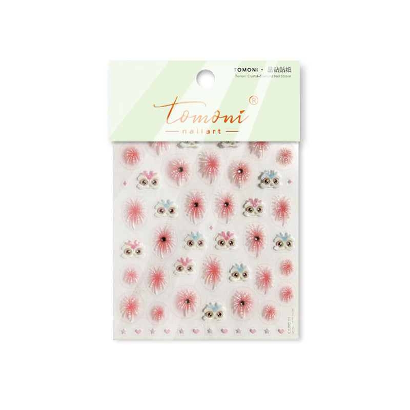 Cute Owl & Firework: "Sweet Celebration" – Crystal Diamond Nail Sticker