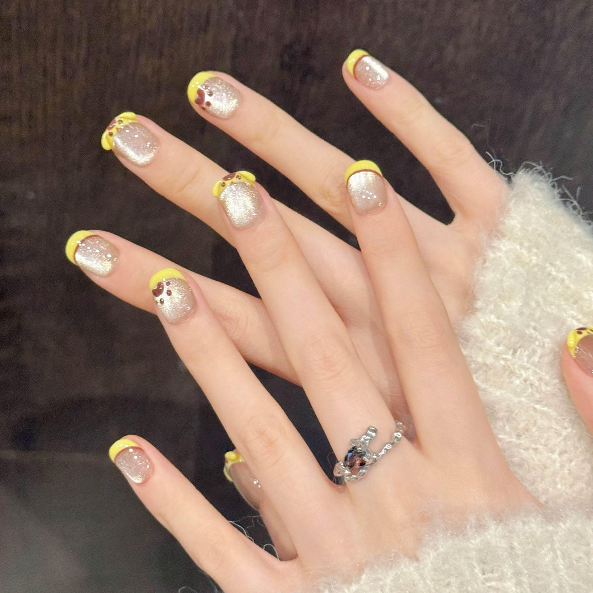 365nails: "Pudding Pup" – 3D 카툰 캣아이 수제 숏 스퀘어형 네일