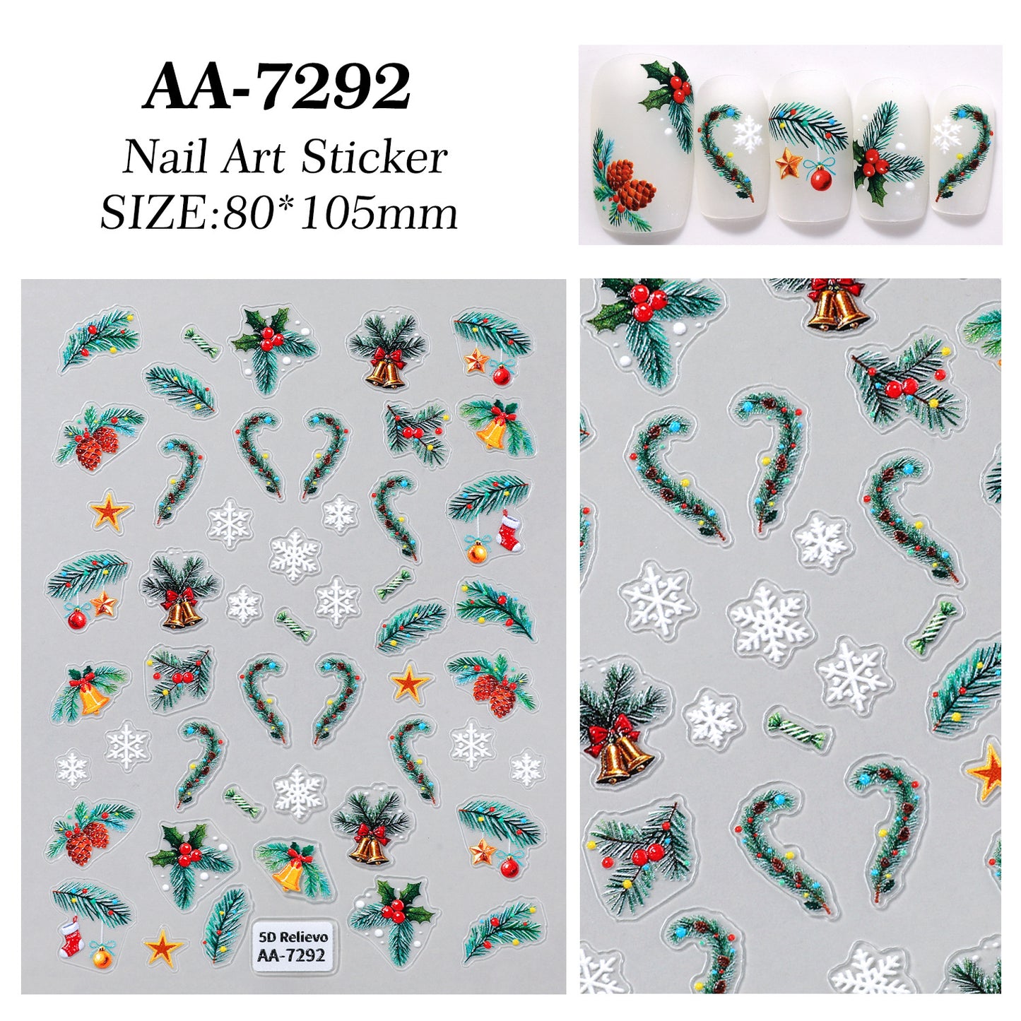Original Christmas Tree Nail Art Sticker 5D Embossed Three-dimensional Happy Christmas Elements DIY Nail Sticker AA