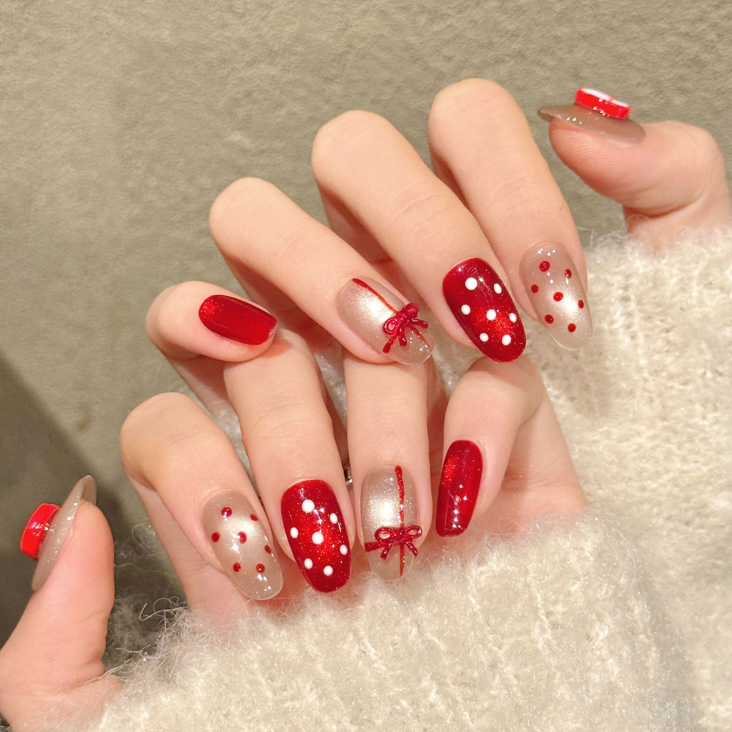 Red Apple Polka Dot Cute Nail Set