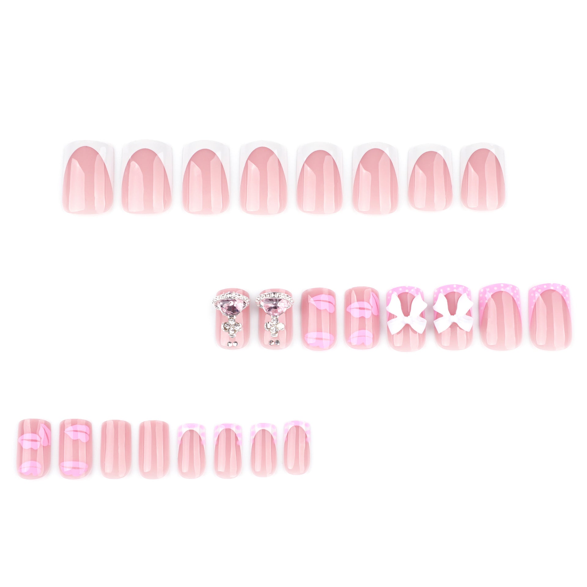 甜美粉色唇印 短款 法式白邊 方形穿戴甲｜365nails