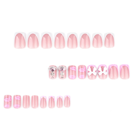 Sweet pink lip print  short  French white manicure  short square ｜365nails