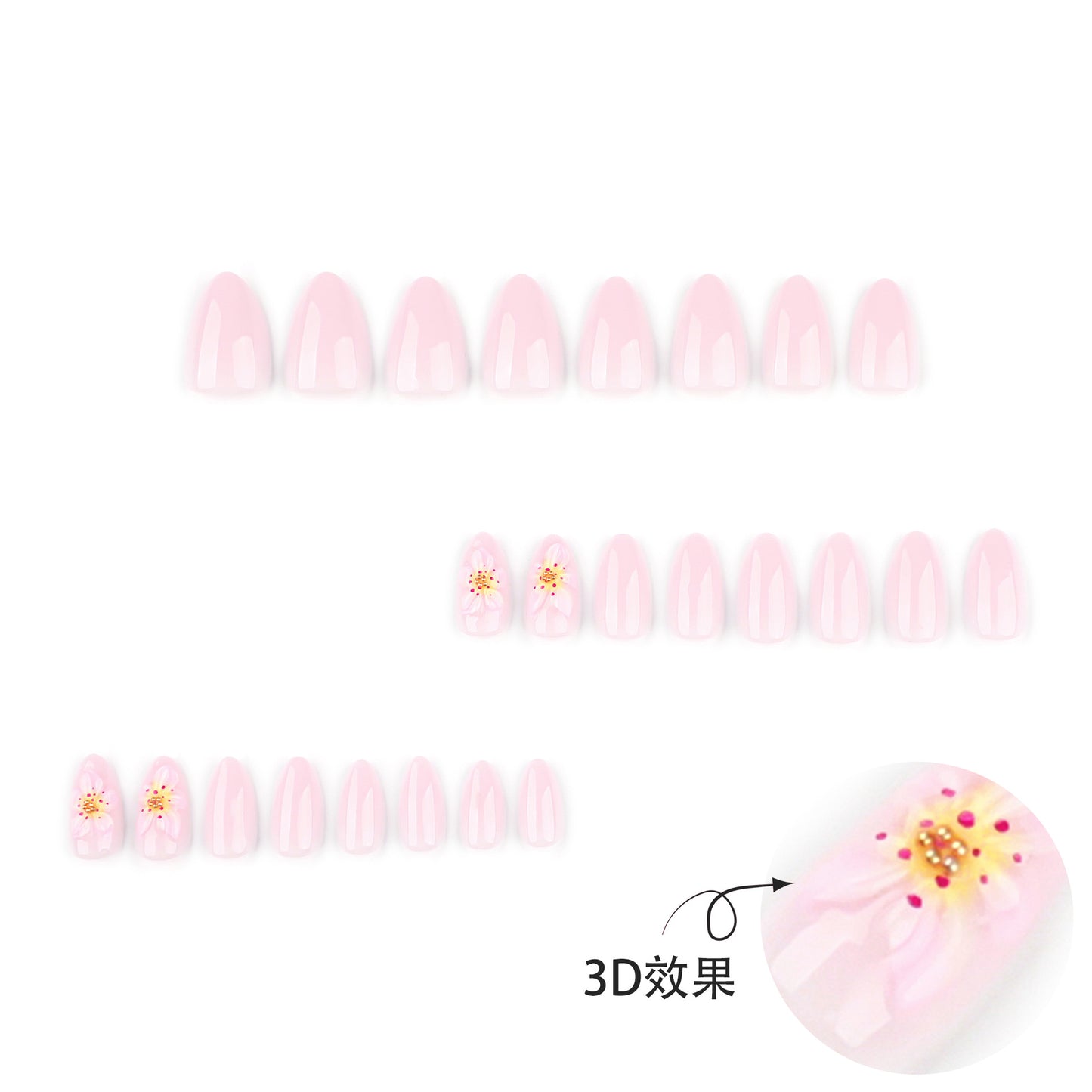 Short almond 3D three-dimensional fresh flower press-on nails