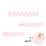 Short almond 3D three-dimensional fresh flower press-on nails