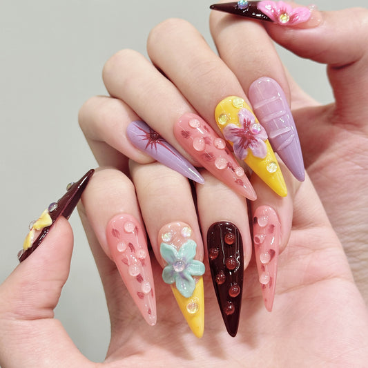 Super Fire Hawaiian Dopamine Handmade 3D Devil's Flower Removable Wearable Nail Nail Sticker | 365nails