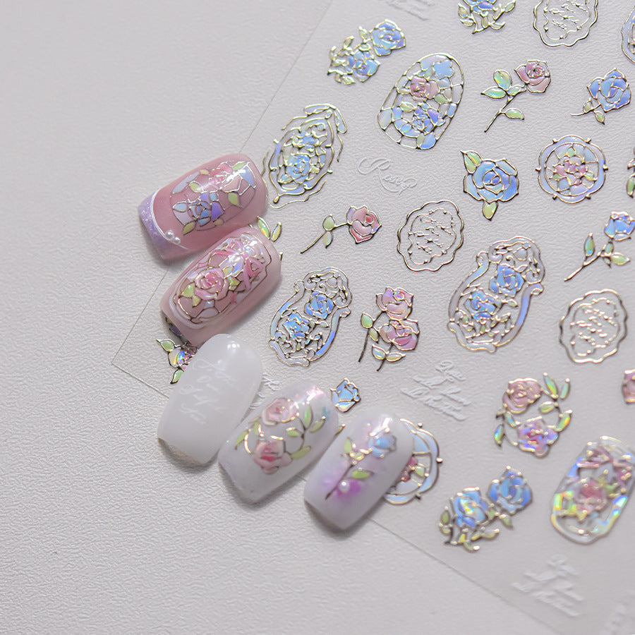 Mother-of-Pearl Vintage Rose Collection: "Vintage Baroque Rose" – 3D Embossed Nail Sticker