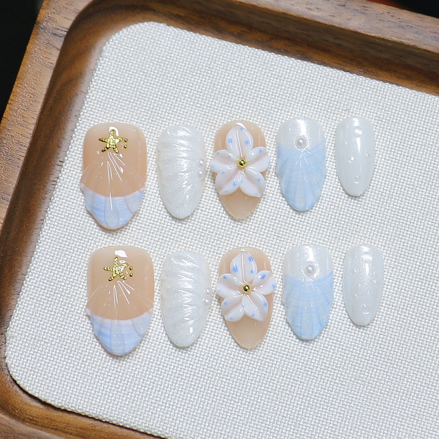 Ocean Whisper Series: "Seashell Starlight" – Almond Handmade Press-on Nails
