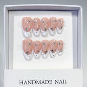 Starry French: "Silver Star" – Almond Press-On Nails