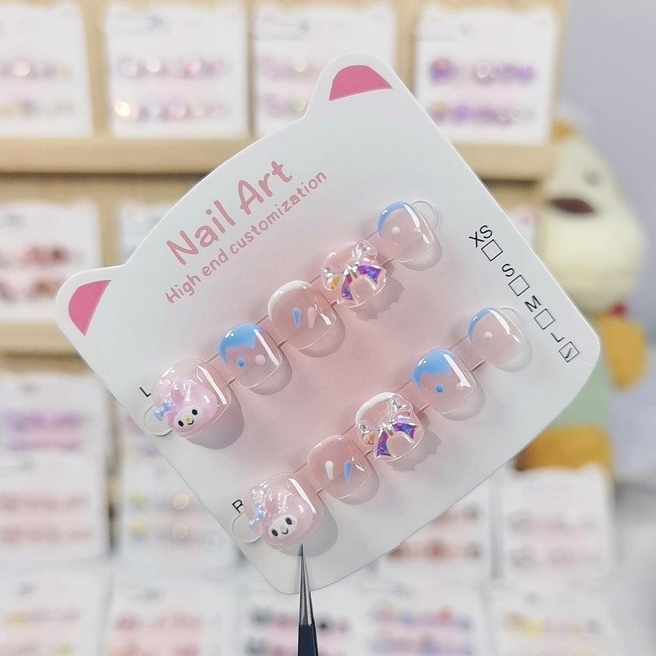 Melody Pastel Cute Kids Press On Nails with Bow Stars