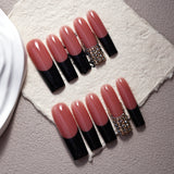 Black Tip Nude Crystal Accent Press On Nails