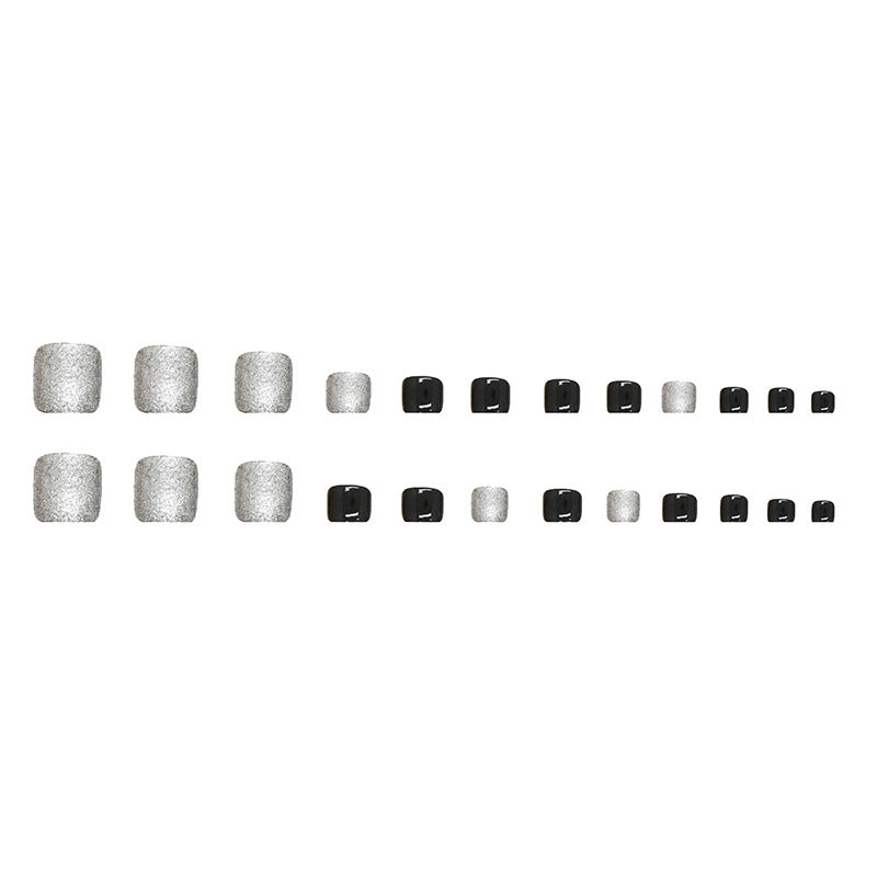 White, sweet and cool, black solid color manicure, flash silver, special fake  for press-on nails feet, Press-on toenails ｜365nails