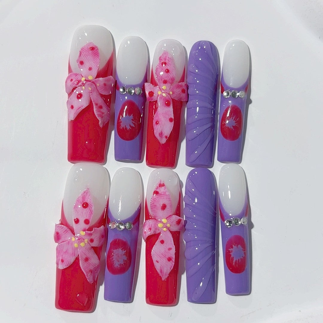 Bold Floral Ombre Sculpted Press On Nails
