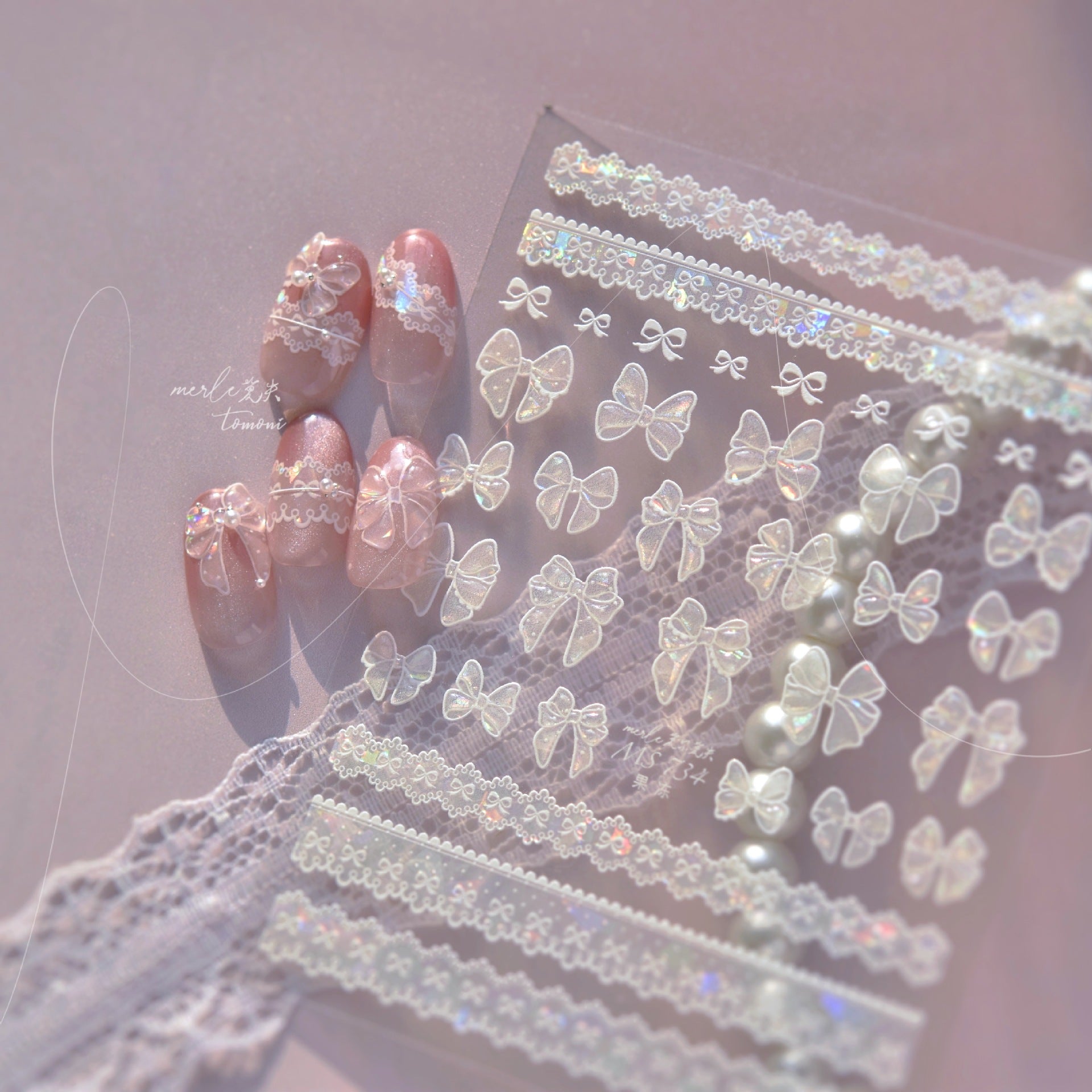 365nails: "Pink Glitter Bow & Lace" – nail art stickers