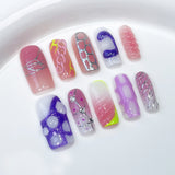 Adesivo de manicure personalizado em relevo, unhas postiças pintadas à mão, garota gostosa e descolada usando unhas postiças no atacado ｜365nails