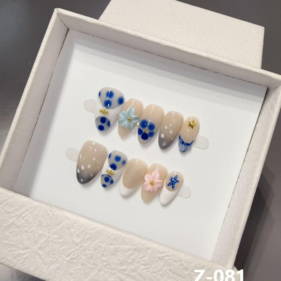 365nails: "Bluebell Dream" – 3D Floral Handmade Almond Nails