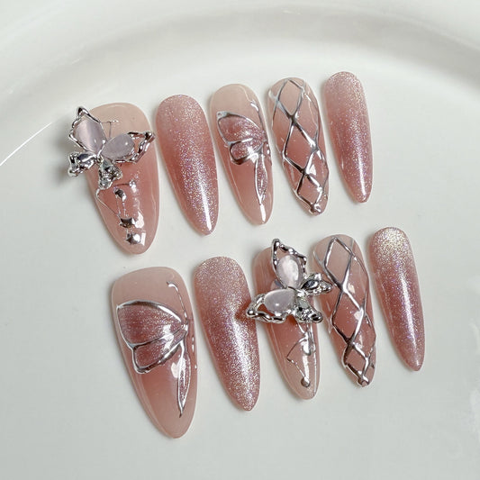 Handemade press on nails Sweet Ice Clear Blush Nail Hand Painted Rhombus Advanced Nail Patch Factory Wholesale｜365nails