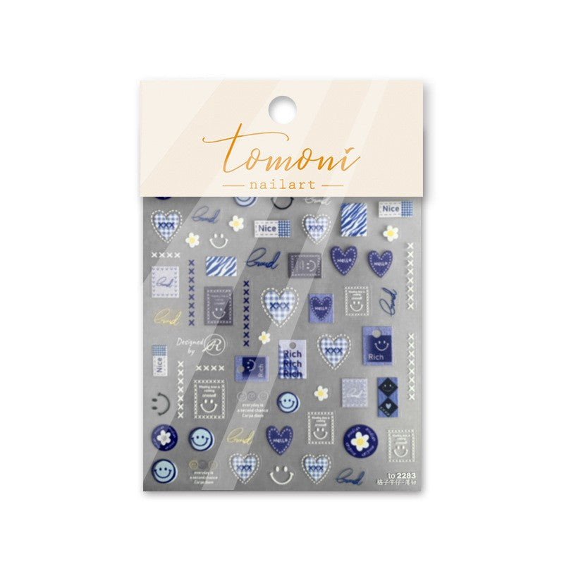 Denim Teddy Collection: "Denim Teddy & Cherry" – 3D Embossed Nail Sticker