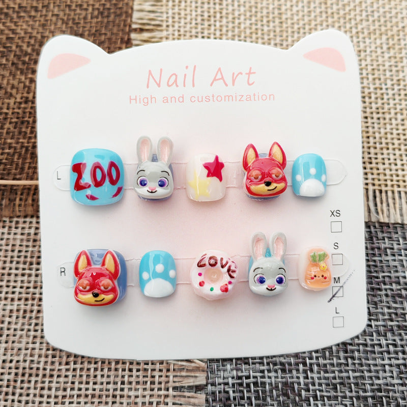 365nails: 動物方城市歡樂派對 – 短款 方圓形 手工製 兒童穿戴甲