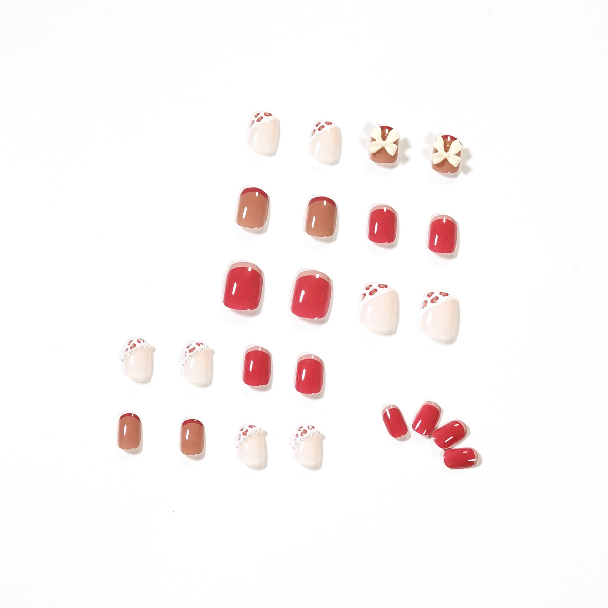 Cream Powder Leopard Print Pearl Nail Patch Nail Patch Cute Wear Nail Art Finished False Nail Removable Nail Patch｜365nails