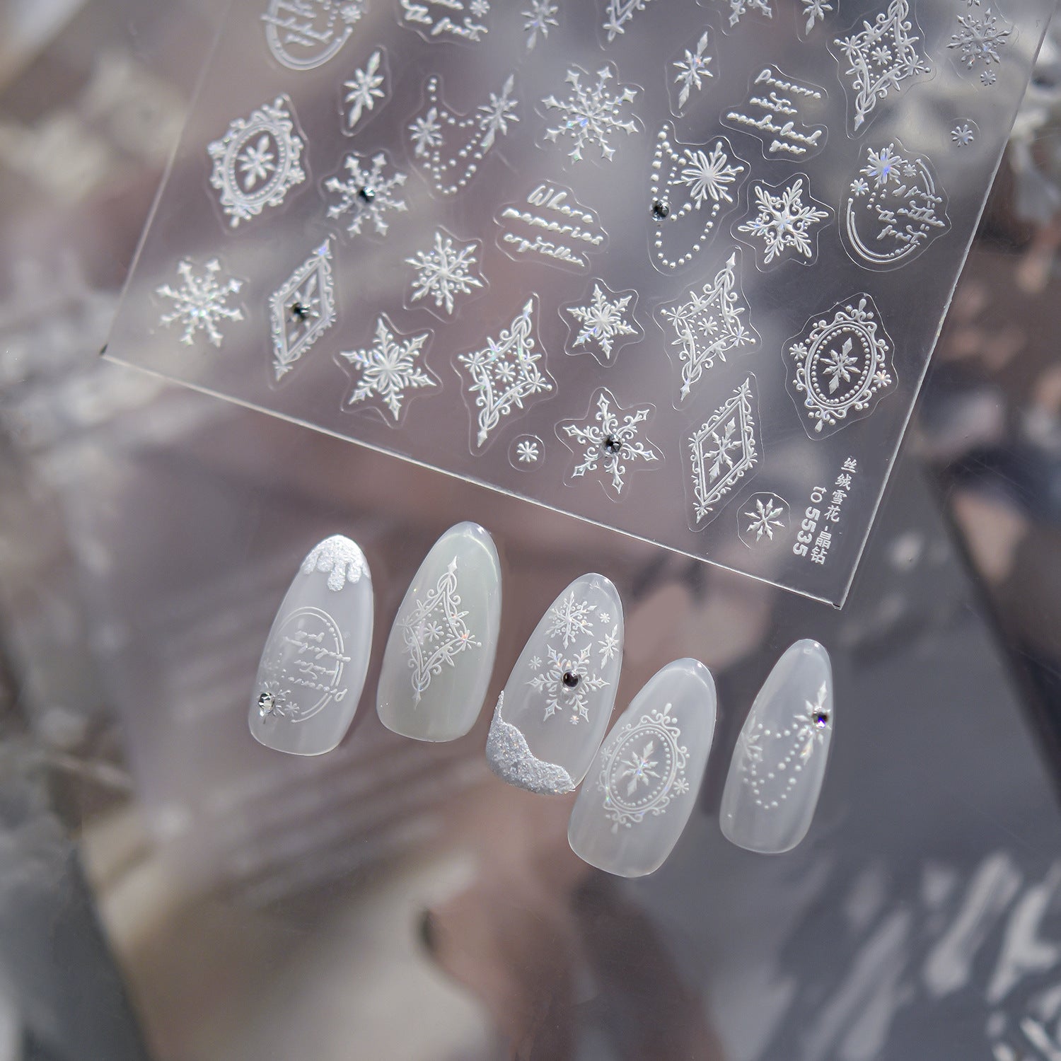 水晶雪花系列：「霜雪水晶」— 3D 水晶甲貼
