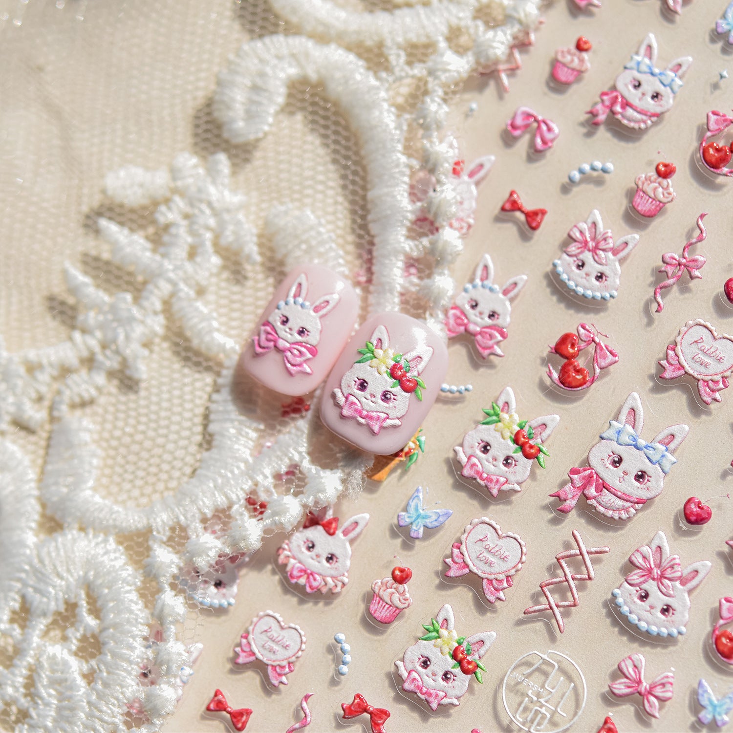 365nails: "Cute Pink Bunny & Bow" – nail art stickers