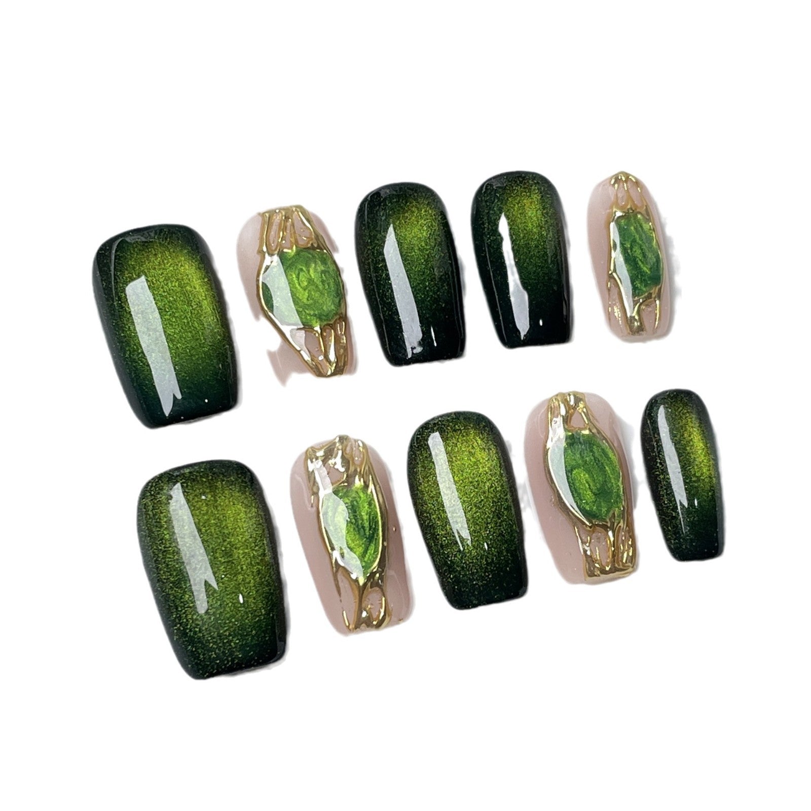 Uñas postizas hechas a mano con diseño de ojo de gato de jaspe, parche corto, estilo Spice Girl, uñas postizas geniales | 365nails