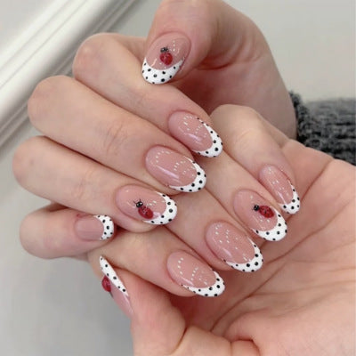 365nails: "Ladybug Polka Dot French Oval" – Cute Press-on Nails
