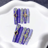 Purple Crystal Embellished Extra Long Press On Nails
