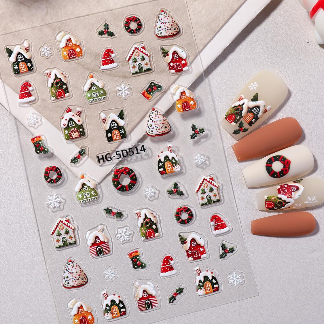 Original Christmas element nail art sticker 5D relief three-dimensional happy Christmas DIY nail sticker jewelry HG model